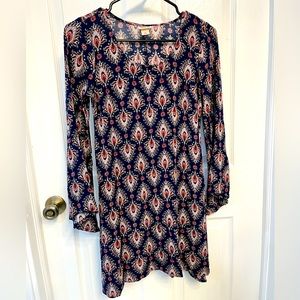 Mossimo Navy Boho Paisley Mini Dress with sleeves
